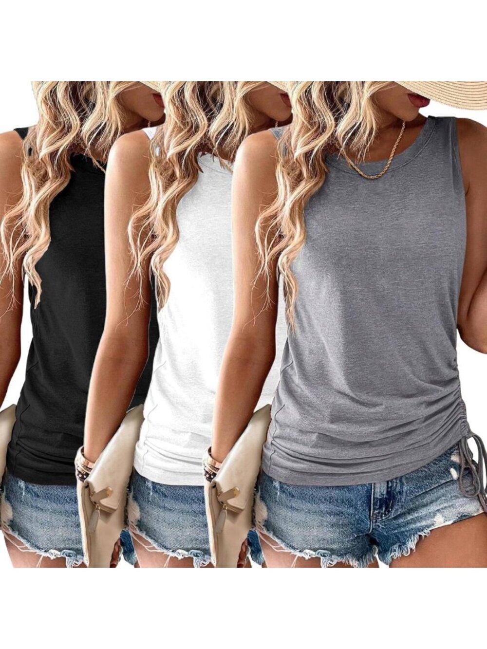 3-Pack Women's Sleeveless Tank Tops - Casual Summer Crew Neck Loose Fit
